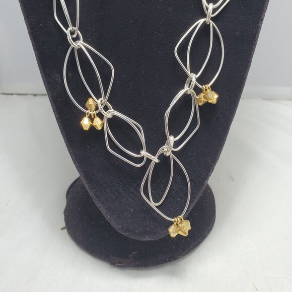 Bijou Silver Abstract Link Chain Necklace with gold faceted beads - Picture 2 of 9